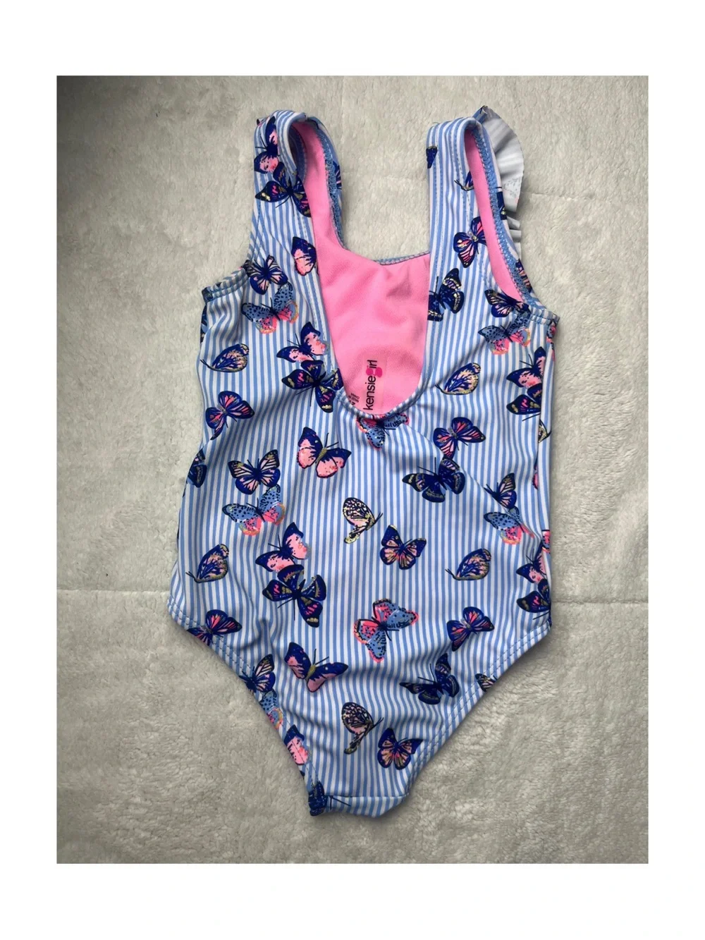 Kensie Girl Size 2T Blue Stripe Butterfly Ruffle One-Piece Swimsuit